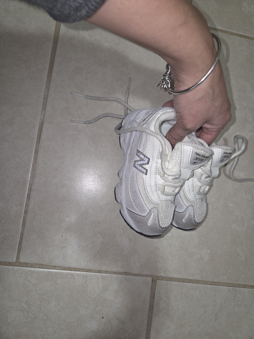 New Balance Kids White and Gray Athletic Sneakers